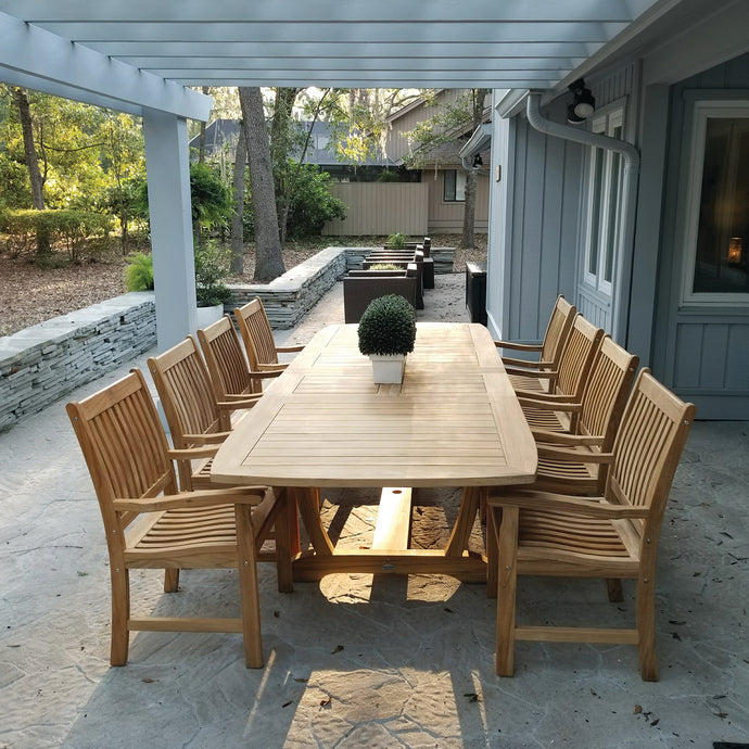 Royal Teak 9-Piece Compass Teak Dining Set with 84/102/120