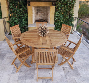 Royal Teak 7-Piece Sailor Teak Dining Set with 60" Round Drop Leaf Table