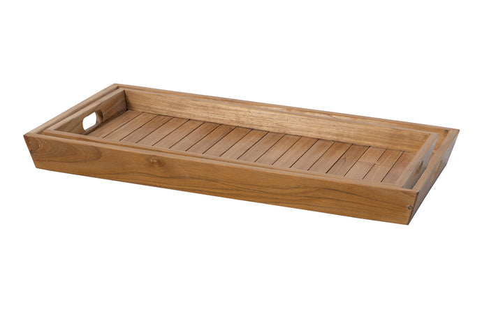 Set of 2 Teak Nesting Slanted Handle Serving Tray (B/C)