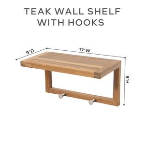 Teak Wall Shelf with Hooks