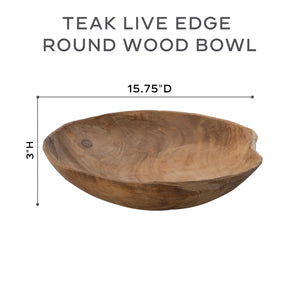 Teak Live Edge Round Wood Bowl (V/W)