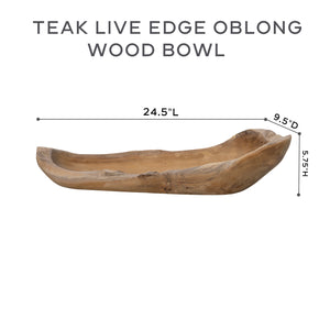 Teak Live Edge Oblong Decorative Wood Bowl (G)