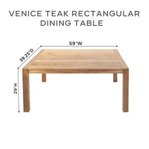 7 pc Venice Teak Dining Set with 59" Rectangular Dining Table