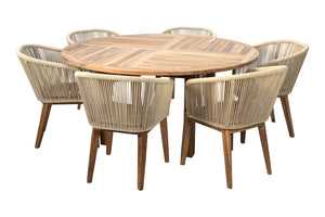 7 pc Westlake Rope & Teak Outdoor Dining Set with 60" Round Table