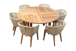 7 pc Westlake Rope & Teak Outdoor Dining Set with 60" Round Table