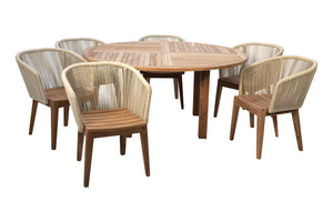 7 pc Westlake Rope & Teak Outdoor Dining Set with 60" Round Table