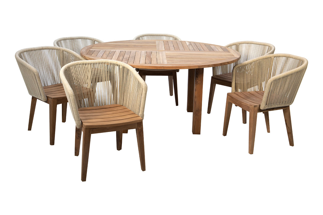 7 pc Westlake Rope & Teak Outdoor Dining Set with 60