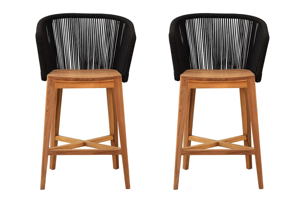 Set of 2 Westlake Rope & Teak Outdoor Bar Stool