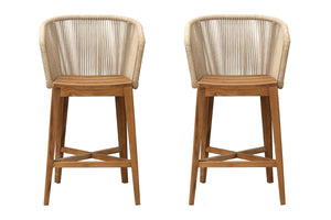 Set of 2 Westlake Rope & Teak Outdoor Bar Stool