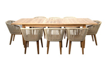 9 pc Westlake Rope & Teak Outdoor Dining Set with 79"/102.5" Expansion Table