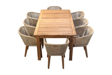 9 pc Westlake Rope & Teak Outdoor Dining Set with 79"/102.5" Expansion Table