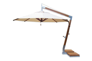 Bambrella 11.5' Round Levante Side Wind Bamboo Crank Lift Manual Tilt Cantilever Umbrella