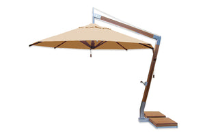 Bambrella 11.5' Round Levante Side Wind Bamboo Crank Lift Manual Tilt Cantilever Umbrella