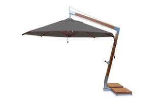 Bambrella 11.5' Round Levante Side Wind Bamboo Crank Lift Manual Tilt Cantilever Umbrella