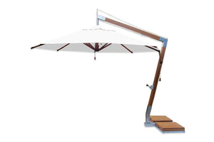 Bambrella 11.5' Round Levante Side Wind Bamboo Crank Lift Manual Tilt Cantilever Umbrella