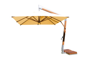 Bambrella 11' Square Levante Side Wind Bamboo Crank Lift Manual Tilt Cantilever Umbrella