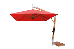 Bambrella 11' Square Levante Side Wind Bamboo Crank Lift Manual Tilt Cantilever Umbrella