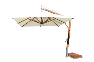 Bambrella 11' Square Levante Side Wind Bamboo Crank Lift Manual Tilt Cantilever Umbrella