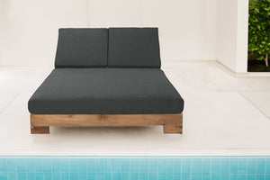 Pacific Teak Outdoor Double Chaise Lounger. Sunbrella Cushion.