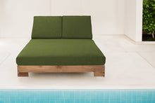 Pacific Teak Outdoor Double Chaise Lounger. Sunbrella Cushion.