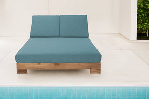 Pacific Teak Outdoor Double Chaise Lounger. Sunbrella Cushion.