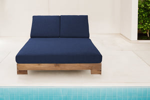 Pacific Teak Outdoor Double Chaise Lounger. Sunbrella Cushion.