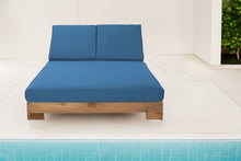 Pacific Teak Outdoor Double Chaise Lounger. Sunbrella Cushion.