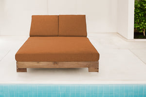 Pacific Teak Outdoor Double Chaise Lounger. Sunbrella Cushion.