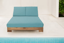 Pacific Teak Outdoor Double Chaise Lounger. Sunbrella Cushion.