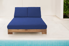 Pacific Teak Outdoor Double Chaise Lounger. Sunbrella Cushion.