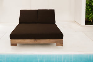 Pacific Teak Outdoor Double Chaise Lounger. Sunbrella Cushion.