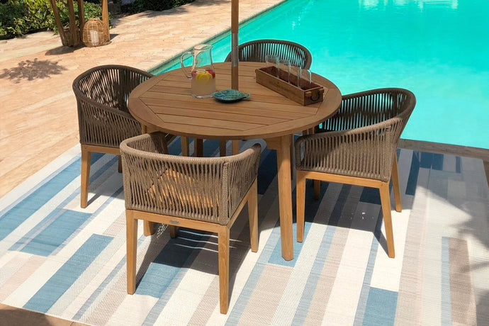 5 pc Royal Teak Malibu Rope & Teak Dining Set with Admiral 50