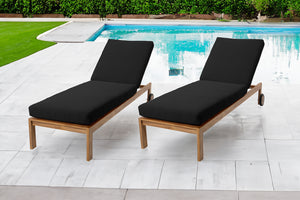 Set of 2 Venice Teak Outdoor Chaise Lounger with Wheels Sunbrella Cushion.