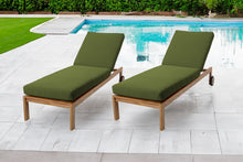 Set of 2 Venice Teak Outdoor Chaise Lounger with Wheels Sunbrella Cushion.