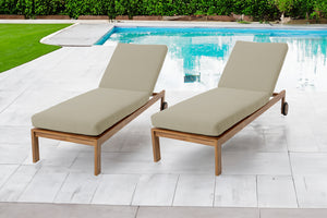 Set of 2 Venice Teak Outdoor Chaise Lounger with Wheels Sunbrella Cushion.