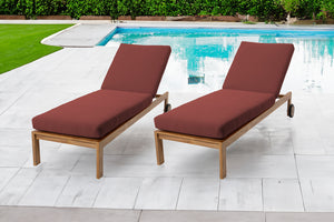 Set of 2 Venice Teak Outdoor Chaise Lounger with Wheels Sunbrella Cushion.