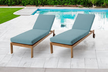 Set of 2 Venice Teak Outdoor Chaise Lounger with Wheels Sunbrella Cushion.