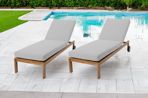 Set of 2 Venice Teak Outdoor Chaise Lounger with Wheels Sunbrella Cushion.