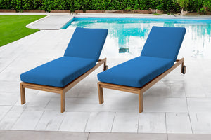 Set of 2 Venice Teak Outdoor Chaise Lounger with Wheels Sunbrella Cushion.