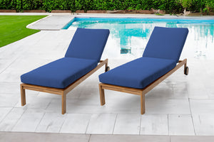 Set of 2 Venice Teak Outdoor Chaise Lounger with Wheels Sunbrella Cushion.