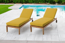 Set of 2 Venice Teak Outdoor Chaise Lounger with Wheels Sunbrella Cushion.