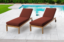 Set of 2 Venice Teak Outdoor Chaise Lounger with Wheels Sunbrella Cushion.