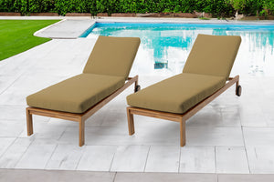 Set of 2 Venice Teak Outdoor Chaise Lounger with Wheels Sunbrella Cushion.