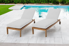 Set of 2 Venice Teak Outdoor Chaise Lounger with Wheels Sunbrella Cushion.