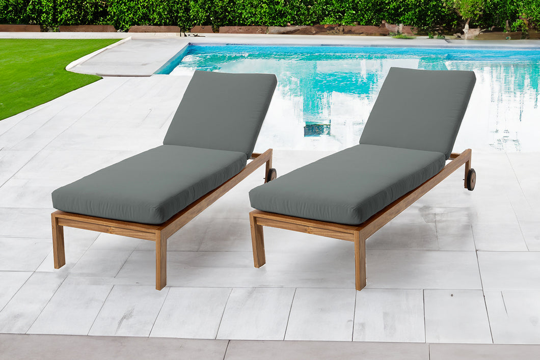 Set of 2 Venice Teak Outdoor Chaise Lounger with Wheels Sunbrella Cushion.