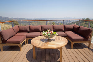 11 pc Monterey Teak Sectional Seating Group with 52" Chat Table. Sunbrella Cushion.