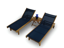 Royal Teak Set of 2 Teak and Sling Outdoor Chaise Lounge with Wheels